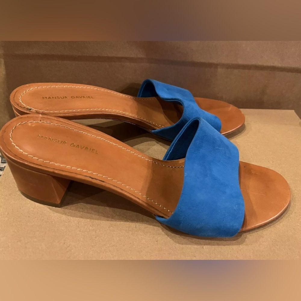 New Mansur Gavriel Suede heel Slide Sandal Size EU 37 Blue